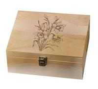 arricraft 1 Pc Wooden Memory Keepsake Box, Sketch of A Daffodil Pattern Storage Decorative Memory Wooden Box with Hinge Lids for Photos DVDs Letters Holding 24.5x19.5x10.3cm