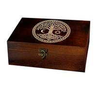 arricraft 1 Pc Wooden Memory Keepsake Box, Sun Moon Tree of Life Engraved Pattern Rectangle Pine Tarot Box for Anniversary Jewelry Board Storage (9.45x5.51x3.54 Inch)