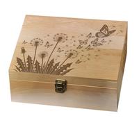 arricraft 1 Pcs Wooden Memory Keepsake Box, Dandelion Fluttering Butterflies Decorative Wooden Memory Box with Hinge Lids for Anniversary Photos DVDs Letters Jewelry 24.5x19.5x10.3cm