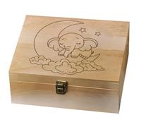 arricraft 1 Pcs Wooden Memory Keepsake Box, Elephant Sleeping on Moon Pattern Decorative Wooden Memory Box with Hinge Lids for Anniversary Photos DVDs Letters Jewelry 24.5x19.5x10.3cm