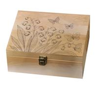 arricraft 1 Pcs Wooden Memory Keepsake Box, Lily of the Valley Butterflies Pattern Decorative Wooden Memory Box with Hinge Lids for Anniversary Photos DVDs Letters Jewelry 24.5x19.5x10.3cm