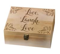 arricraft 1 Pcs Wooden Memory Keepsake Box, Live Laugh Love Pattern Decorative Wooden Memory Box with Hinge Lids for Anniversary Photos DVDs Letters Jewelry 24.5x19.5x10.3cm