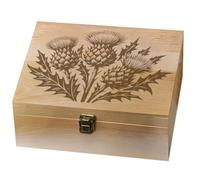 arricraft 1 Pcs Wooden Memory Keepsake Box, Three Thistles Pattern Decorative Wooden Memory Box with Hinge Lids for Anniversary Photos DVDs Letters Jewelry 24.5x19.5x10.3cm