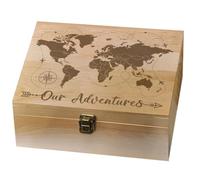 arricraft 1 Pcs Wooden Memory Keepsake Boxes, 24.5x19.5x10.3cm Worldwide Map Wooden Box with Lids Our Adventures Storage Decorative Box for Souvenirs Photos Letter Postcards