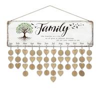 arricraft 1 Set Wooden Family Birthday Reminder Calendar Board, Birthday Family Tree Board With Tags DIY Birthday Tracker Hanging Plaque 12x40cm/4.7x15.7inch for Home Decoration Friends