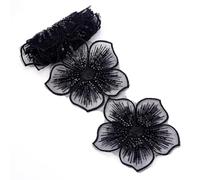 arricraft 1 Yard Length 3D Flower Lace Trim, 4.5 Inches Wide Floral Lace Applique Decorative Sewing Trim for Wedding Dress DIY Sewing Craft Costume Embellishment(Black)