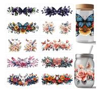 arricraft 10 Pcs 10 Styles UV DTF Cup Wrap Sticker, Flower Butterfly Transfer Paper Rub on Stickers Animal Plant PVC Cup Wrap Sticker Waterproof Rub Decals for Craft Glass 24x11cm