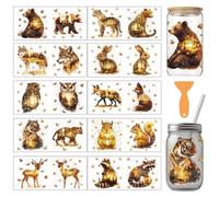 arricraft 10 Pcs Animal Theme PVC Cup Transfer Stickers, Golden Forest Animals Bear Leopard Pattern UV Waterproof Cup Sticker for 16 oz Glasses Window Home Printing Decoration 24x11cm