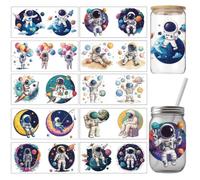 arricraft 10 Pcs Astronaut Planet Pattern PVC Cup Transfer Stickers, Colorful Moon Earth Balloon UV Waterproof Cup Sticker Kit for 16 oz Glasses Window Home Decoration
