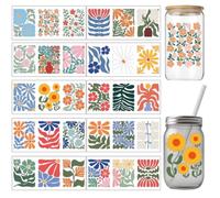 arricraft 10 Pcs Bohemian Abstract Flowers-Cup Printing UV Transfer Papers, Waterproof Colorful Daisy Decals with Floral UV DTF Cup Wrap Stickers for 16 OZ Glass Cups Crafts