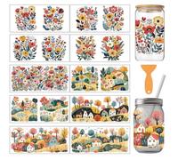 arricraft 10 Pcs Bohemian Theme Cup Printing UV Transfer Papers, 10 Styles Bohemian Flowers Botanical Landscape Forest PVC DIY Heat Transfer Stickers for 16 OZ Glass Cups Crafts 9.5x4.3inch