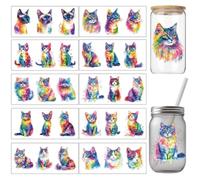 arricraft 10 Pcs Colored Cat-Cup Printing UV Transfer Papers, 10 Styles Waterproof Watercolor Lovely Kitten UV DTF Cup Wrap Stickers for 16 OZ Glass Cups Crafts