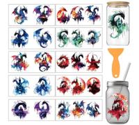 arricraft 10 Pcs Colorful Dragon Theme Cup Printing UV Transfer Papers, 10 Styles Castle and Dragon PVC DIY Heat Transfer Stickers for 16 OZ Glass Cups Crafts 9.5x4.3inch