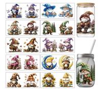 arricraft 10 Pcs Colorful Dwarf Elf Theme Cup Printing UV Transfer Papers, 10 Styles Gnome Moon Butterflies Forests Flowers UV DTF Cup Wrap Stickers for 16 OZ Glass Cups Crafts 9.5x4.3inch