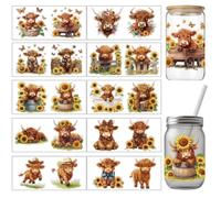 arricraft 10 Pcs Colorful Highland Cow Small Patterns Cup Printing UV Transfer Papers, 10 Styles Sunflower Cow UV DTF Cup Wrap Stickers for 16 OZ Glasss Crafts 9.5x4.3inch