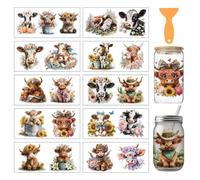 arricraft 10 Pcs Cow Theme PVC Cup Transfer Stickers, Various Yaks Dairy Cows Pattern UV Waterproof Cup Sticker for 16 oz Glasses Window Home Printing Decoration 24x11cm