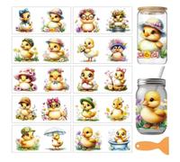 arricraft 10 Pcs Cute Duck Theme PVC Cup Transfer Stickers, Cartoon Little Duck Pattern UV Waterproof Cup Sticker for 16 oz Glasses Window Home Printing Decoration 24x11cm