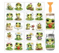 arricraft 10 Pcs Cute Frog PVC Cup Transfer Stickers, Kawaii Cartoon Frog Pattern UV Waterproof Cup Sticker Rub on Decal for 16 oz Glasses Window Home Printing Decoration 24x11cm