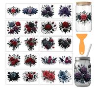 arricraft 10 Pcs Dark Rose Theme PVC Cup Transfer Stickers, Gothic Style Rosess Pattern UV Waterproof Cup Sticker for 16 oz Glasses Window Home Printing Decoration 24x11cm