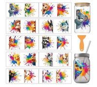 arricraft 10 Pcs Doodle Animals Pattern PVC Cup Transfer Stickers, Funny Monkey Cat Rabbit UV Waterproof Cup Sticker Kit for 16 oz Glasses Window Home Printing Decoration