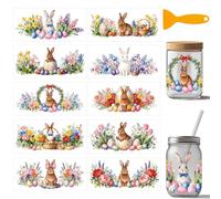 arricraft 10 Pcs Easter Theme PVC Cup Transfer Stickers, Easter Bunny Rabbit Egg Pattern UV Waterproof Cup Sticker for 16 oz Glasses Window Home Printing Decoration 24x11cm