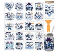 arricraft 10 Pcs Father's Day PVC Cup Transfer Stickers, Beards Laurel Leaves Crowns and Texts Pattern UV Waterproof Cup Sticker for 16 oz Glasses Window Home Printing Decoration 24x11cm
