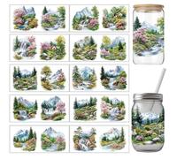 arricraft 10 Pcs Forest Waterfall Pattern PVC Cup Transfer Stickers, Colorful Flowers Landscape Scenery UV Waterproof Cup Sticker Kit for 16 oz Glasses Window Home Decoration
