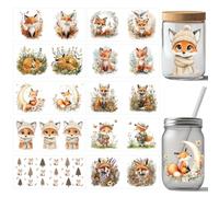 Arricraft 10 Pcs Fox UV DTF Transfer Sticker, 10 Styles Cute Cartoon Animal Transfer Paper Rub on Stickers PVC Cup Wrap Waterproof Rub Decals for Desk Cup Glass 24x11cm/9.4x4.3inch