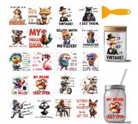 arricraft 10 Pcs Funny Animal Theme PVC Cup Transfer Stickers, Clipart Illustration Pattern UV Waterproof Cup Sticker Kit for 16 oz Glasses Window Home Decoration
