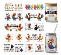 arricraft 10 Pcs Funny Chicken UV DTF Cup Wrap Transfer Sticker, 10 Styles Cartoon Chicken Print Multicolor PVC Waterproof Scratch Resistant Stickers for Cup Glass 24x11cm/9.4x11inch