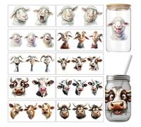 arricraft 10 Pcs Funny Cow and Sheep Portraits-Cup Printing UV Transfer Papers, 10 Styles Waterproof Sheep Goat Dairy Cow Buffalo UV DTF Cup Wrap Stickers for 16 OZ Glass Cups Crafts