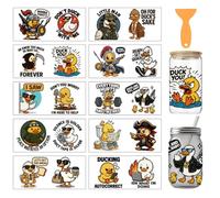 arricraft 10 Pcs Funny Duck Theme PVC Cup Transfer Stickers, Cartoon Duck with Funny Text Pattern UV Waterproof Cup Sticker for 16 oz Glasses Window Home Printing Decoration 24x11cm