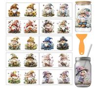 arricraft 10 Pcs Gnome Theme Cup Printing UV Transfer Papers, 10 Styles Watercolor Garden Gnomes Flowers PVC DIY Heat Transfer Stickers for 16 OZ Glass Cups Crafts 9.5x4.3inch