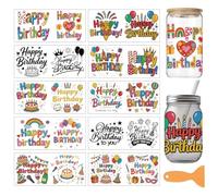 arricraft 10 Pcs Happy Birthday PVC Cup Transfer Stickers, Birthday Celebrate Words UV Waterproof Cup Sticker Rub on Decal for 16 oz Glasses Window Home Printing Decoration 24x11cm