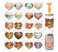 arricraft 10 Pcs Heart Beach Theme PVC Cup Transfer Stickers, Floral Heart Sunset Beach Pattern UV Waterproof Cup Sticker Rub on Decal for 16 oz Glasses Window Home Printing Decoration 24x11cm
