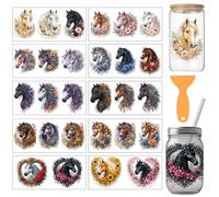 arricraft 10 Pcs Horse Theme PVC Cup Transfer Stickers, Flowers Horse Head Pattern UV Waterproof Cup Sticker Rub on Decal for 16 oz Glasses Window Home Printing Decoration 24x11cm