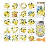 arricraft 10 Pcs Lemon Theme PVC Cup Transfer Stickers, Flower and Lemon Pattern UV Waterproof Cup Sticker Rub on Decal for 16 oz Glasses Window Home Printing Decoration 24x11cm