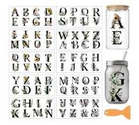 arricraft 10 Pcs Letter Theme PVC Cup Transfer Stickers, Botanical Floral Alphabet Pattern UV Waterproof Cup Sticker Rub on Decal for 16 oz Glasses Window Home Printing Decoration 24x11cm