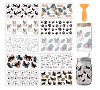 arricraft 10 Pcs Line Cat Theme PVC Cup Transfer Stickers, Bohemian Color Matching Cat Pattern UV Waterproof Cup Sticker Kit for 16 oz Glasses Day of The Dead Window Home Decoration
