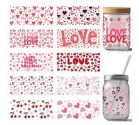 arricraft 10 Pcs Love Hearts UV DTF Cup Wrap Transfer Sticker, 10 Styles Pink Valentine's Day Rose Transfer Paper Rub on Stickers PVC Cup Wrap Waterproof Rub Decals for Cup Glass 24x11cm