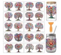 arricraft 10 Pcs Love Tree Theme Cup Printing UV Transfer Papers, 10 Styles Love Tree of Life Colorful Hearts PVC DIY Heat Transfer Stickers for 16 OZ Glass Cups Crafts 9.5x4.3inch