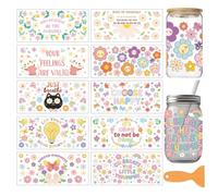 arricraft 10 Pcs Mental Health Theme PVC Cup Transfer Stickers, Star Flower with Text Pattern UV Waterproof Cup Sticker for 16 oz Glasses Window Home Printing Decoration 24x11cm