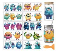 arricraft 10 Pcs Monster Theme Cup Printing UV Transfer Papers, 10 Styles Cute Little Monster PVC DIY Heat Transfer Stickers for 16 OZ Glass Cups Crafts 9.5x4.3inch