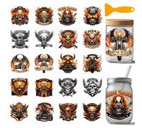 arricraft 10 Pcs Motorbike Skeleton Theme PVC Cup Transfer Stickers, Rider Flaming Skull Pattern UV Waterproof Cup Sticker for 16 oz Glasses Window Home Printing Decoration 24x11cm