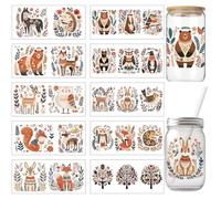arricraft 10 Pcs Nordic Folk Art Animals Theme Cup Printing UV Transfer Papers, 10 Styles Deers Bears Rabbits Foxes PVC Waterproof Cup Sticker Kit for 16 OZ Glass Cups Window Decoration 9.5x4.3inch