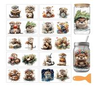 arricraft 10 Pcs Otters Theme PVC Cup Transfer Stickers, Reading Otters Flower Pattern UV Waterproof Cup Sticker for 16 oz Glasses Window Home Printing Decoration 24x11cm
