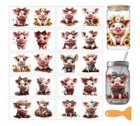 arricraft 10 Pcs Pink Pet Pig Theme PVC Cup Transfer Stickers, Spotted Bow Pig Sunflower Pattern UV Waterproof Cup Sticker for 16 oz Glasses Window Home Printing Decoration 24x11cm