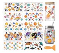 arricraft 10 Pcs Planet Theme PVC Cup Transfer Stickers, Astronauts Space Planet Pattern UV Waterproof Cup Sticker Rub on Decal for 16 oz Glasses Window Home Printing Decoration 24x11cm