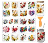 arricraft 10 Pcs Plant Musical Note Theme PVC Cup Transfer Stickers, Flower Violin Musical Note Pattern UV Waterproof Cup Sticker for 16 oz Glasses Window Home Printing Decoration 24x11cm