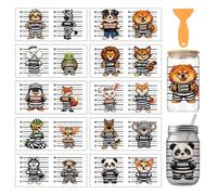 arricraft 10 Pcs Prison Animals Theme PVC Cup Transfer Stickers, Cartoon Criminal Animals UV Waterproof Cup Sticker for 16 oz Glasses Window Home Printing Decoration 24x11cm